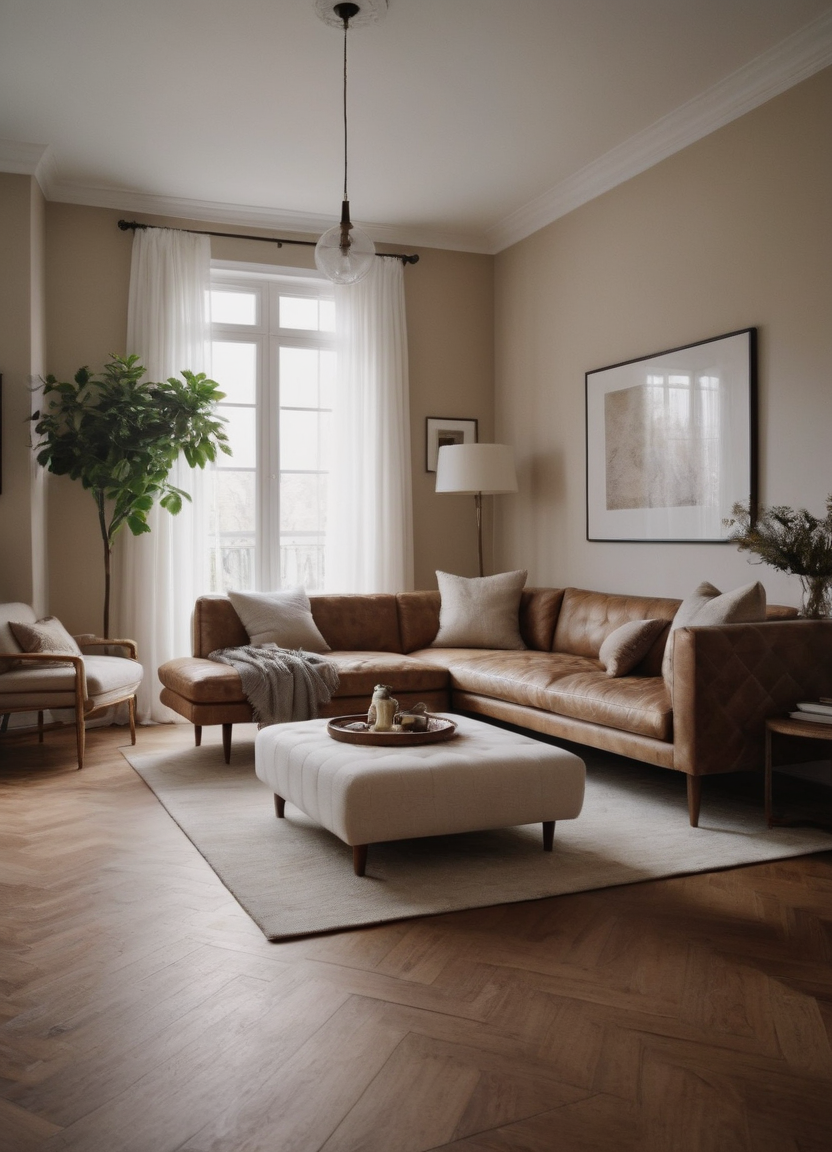 Brown herringbone hardwood floors