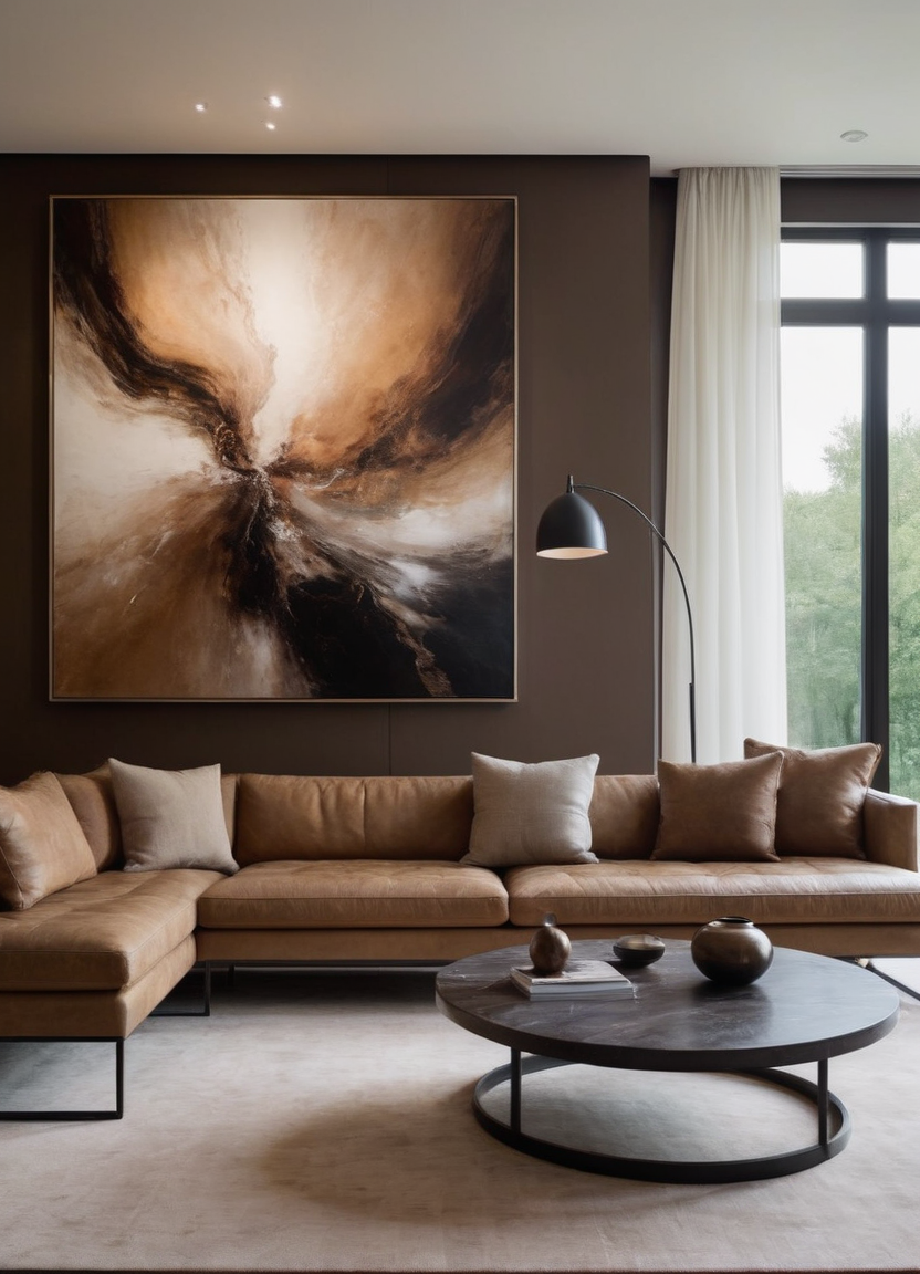 Modern brown and white abstract artwork